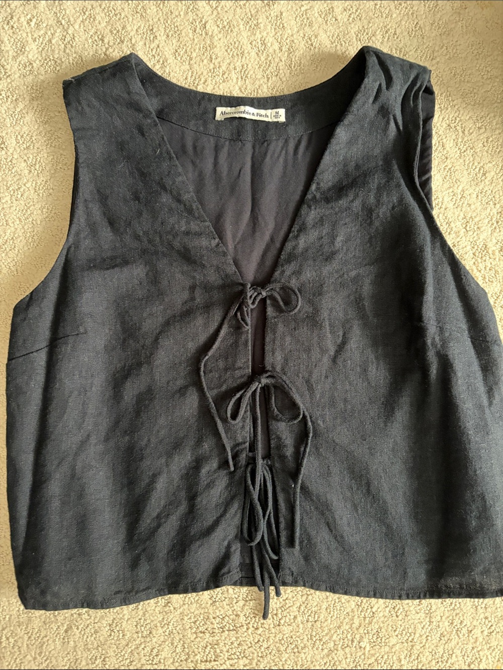 Abercrombie & Fitch Black Linen Tie-Front Tank